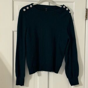 J. Crew Dark Green Sweater with Floral Embellishments